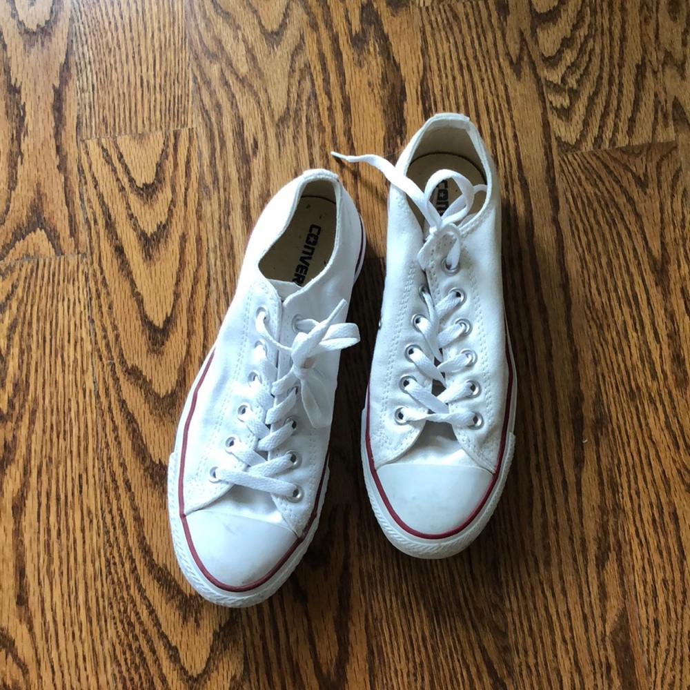 White converse with red detailing